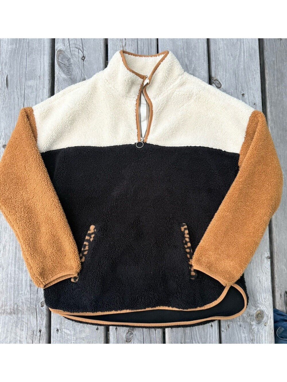 Time and Tru Womens Colorblock Sherpa Fleece Quarter Zip Pullover‎ Multi S 4-6